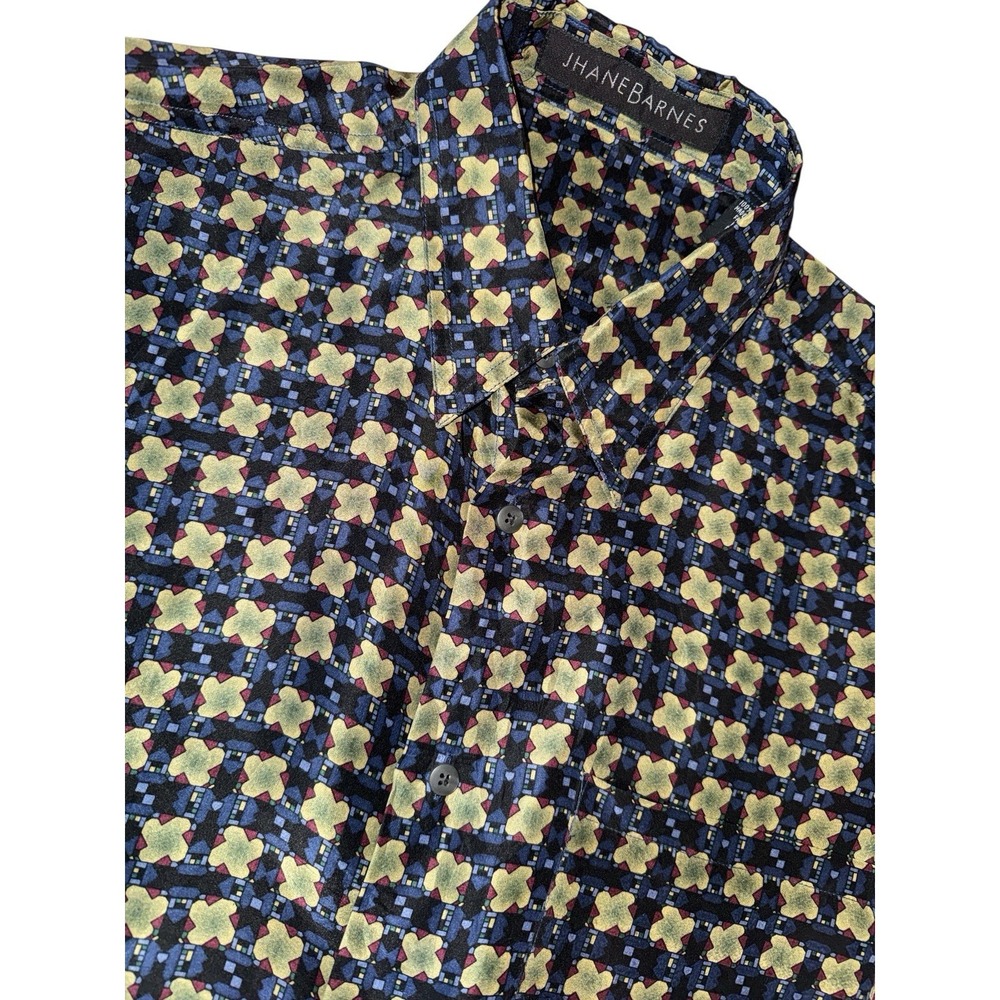 Jhane Barnes Shirt Men's Medium Silk Abstract Psychedelic Op Art Designer Vtg